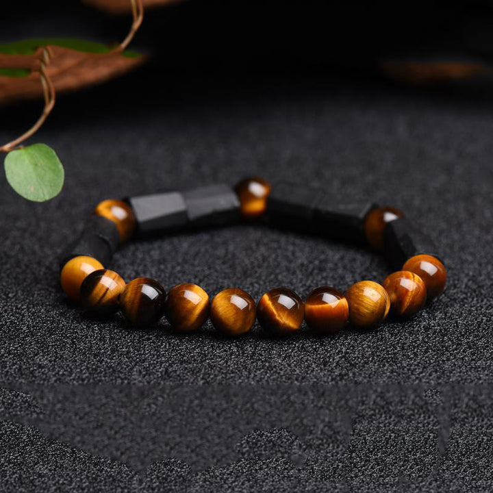 Pulsera positiva de ojo de tigre de turmalina negra natural de Buddha Stones