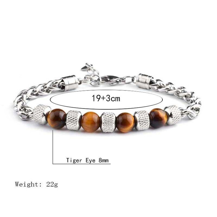 Pulsera de coraje con cuentas de ojo de tigre de ónix negro y Buddha Stones