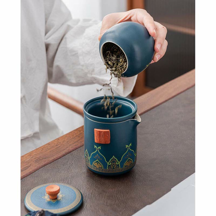 Tetera de cerámica de Gongfu chino con flores de Buddha Stones , bolsa portátil para juego de té de viaje al aire libre