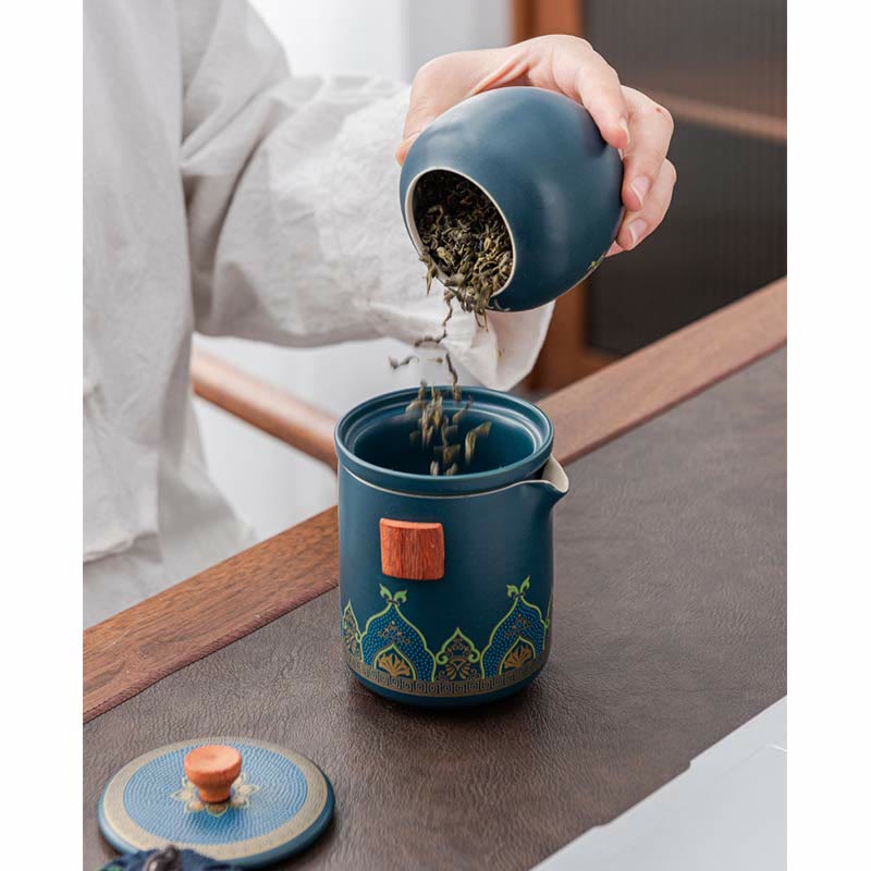 Tetera de cerámica de Gongfu chino con flores de Buddha Stones , bolsa portátil para juego de té de viaje al aire libre - image 6
