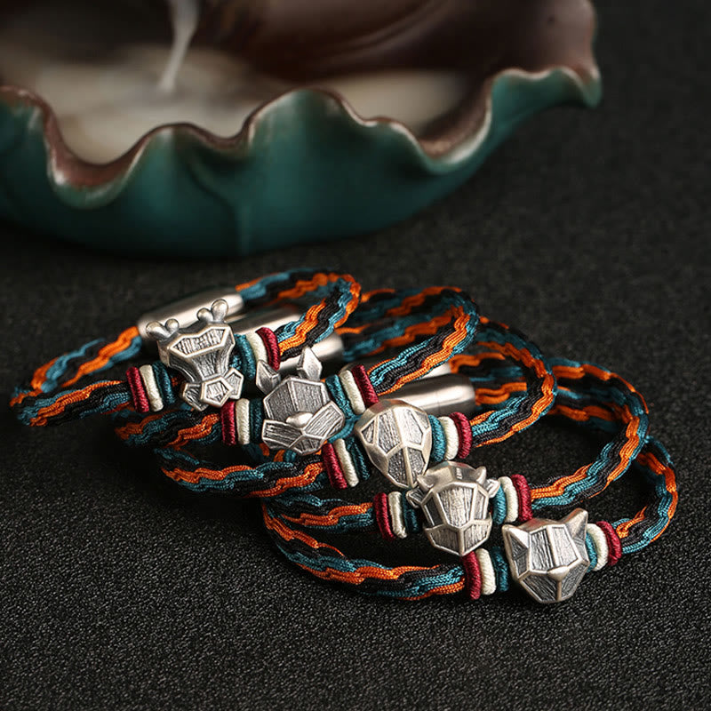 Pulsera de cuerda con nudo de reencarnación colorida, protección del zodíaco chino, Año del Dragón, plata de ley 999 hecha a mano con Buddha Stones