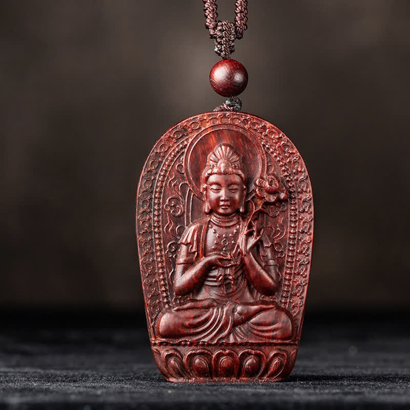 Colgante de collar de protección de loto de sándalo rojo de hoja pequeña de Buda natal del zodiaco chino