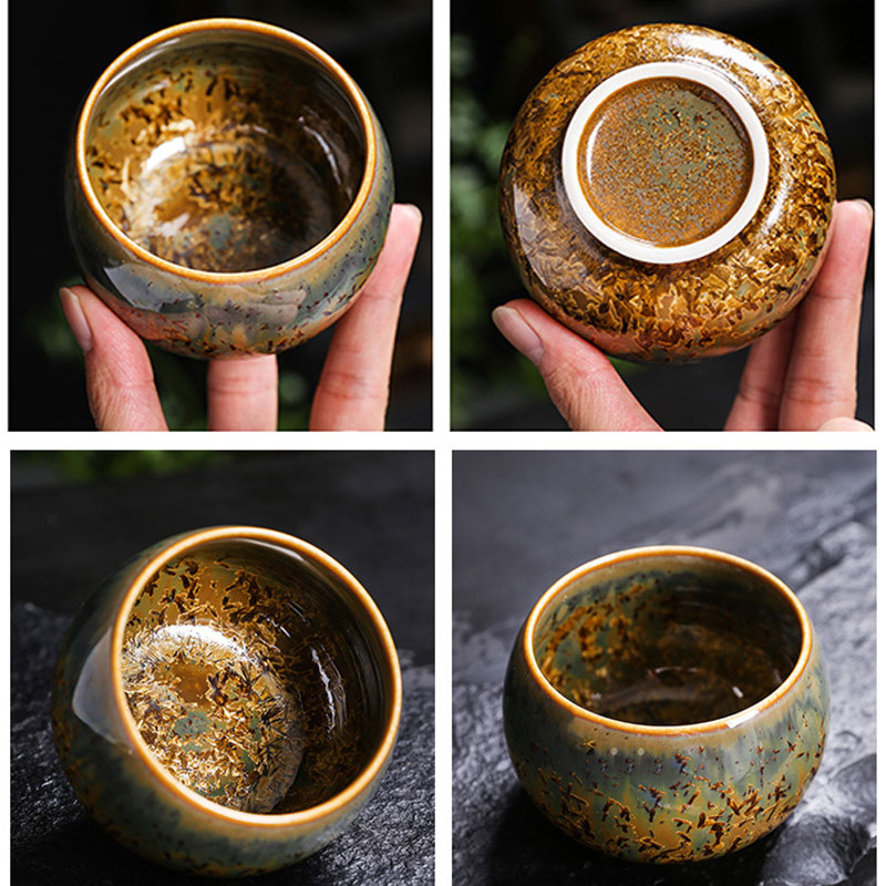 Taza de té de cerámica marrón colorida con Buddha Stones, tazón de té de Kung Fu