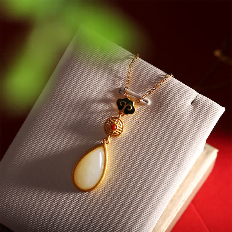 Pulsera con colgante de cadena de gota de agua de jade blanco hetiano de plata de ley 925