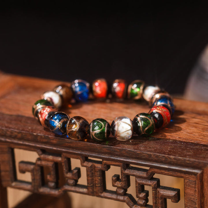 Pulsera de la suerte con cuentas de cristal Liuli, Buddha Stones, cinco elementos, oro, bestia tragadora, familia - Cuenta de vidrio Liuli - 14 mm (15 cuentas) - image 2