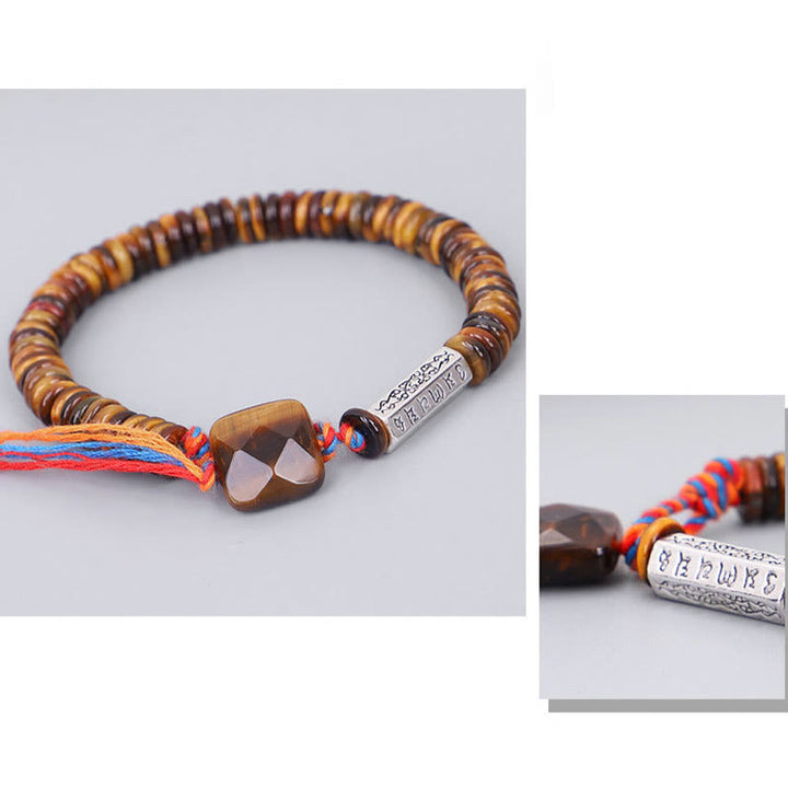 Pulsera de poder de protección Om Mani Padme Hum de ojo de tigre tibetano