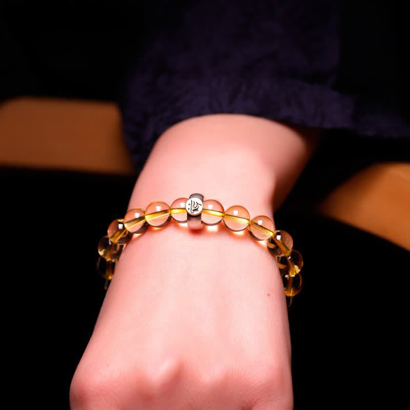 Pulsera de protección de citrino de Buda natal del zodíaco chino de plata de ley 925