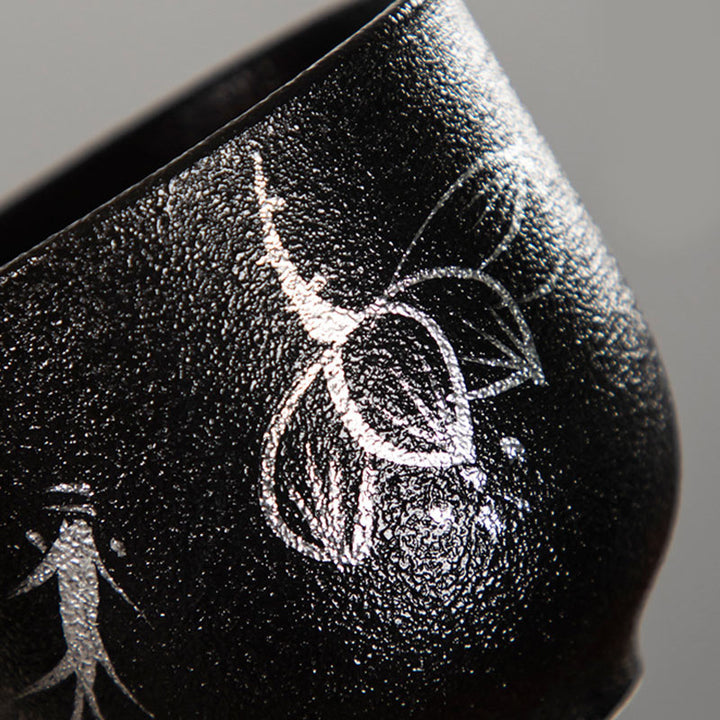 Buddha Stones, flor de loto pintada a mano, crisantemo de bambú, cerámica negra, taza de té de cerámica, taza de té de Kung Fu 95ml