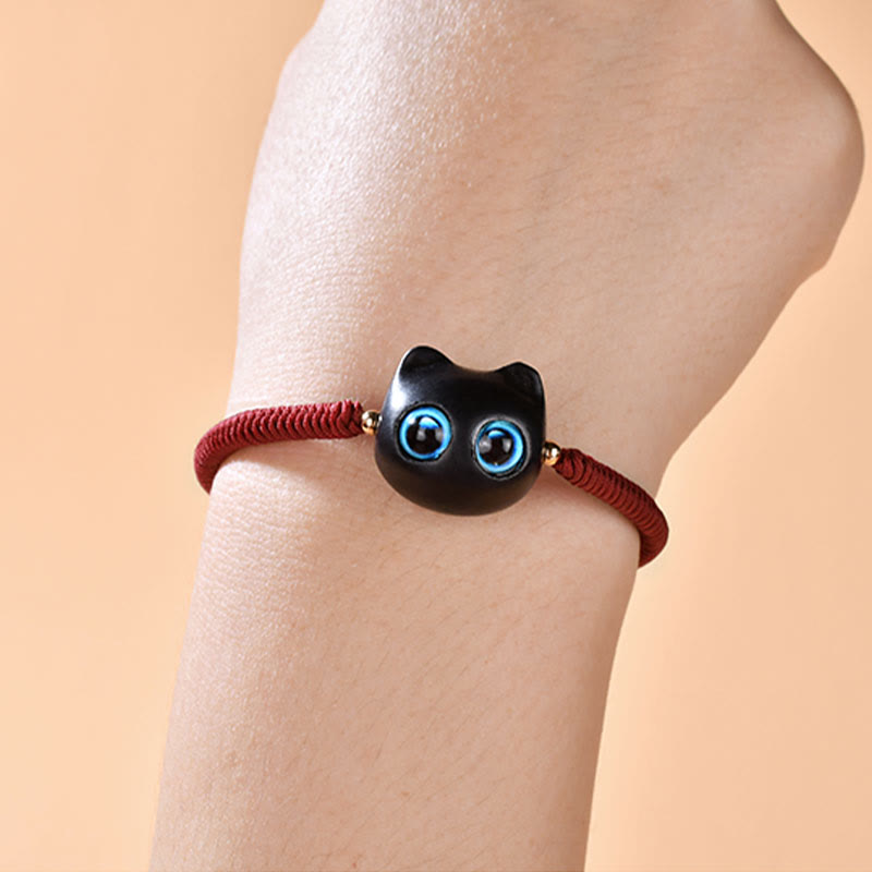 Pulsera trenzada con nudo de King Kong de la paz con patrón de cabeza de gato de madera de ébano con Buddha Stones - image 8