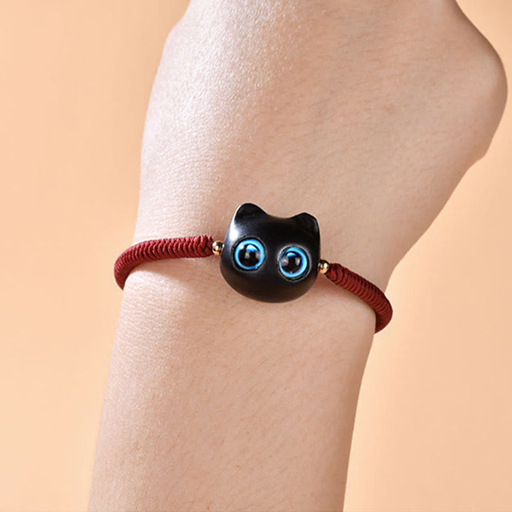 Pulsera trenzada con nudo de King Kong de la paz con patrón de cabeza de gato de madera de ébano con Buddha Stones - image 8