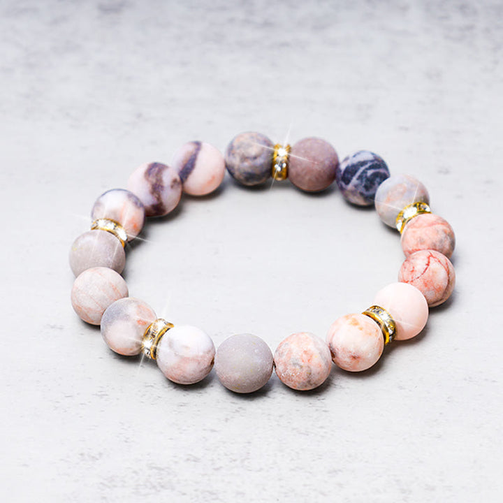 Pulsera de cuentas de jaspe de cebra de cristal curativo de ansiedad y estrés con Buddha Stones