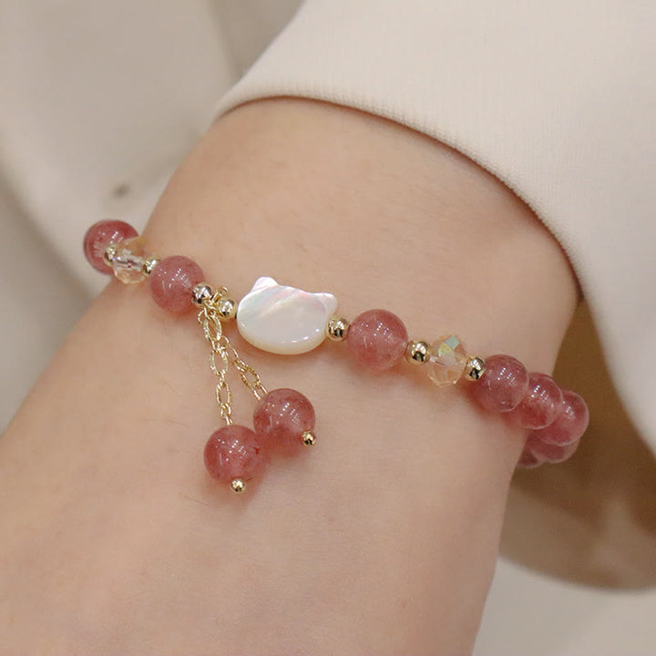 Pulsera de amor de gato con piedra Tridacna de morganita de cuarzo fresa Natural con Buddha Stones - image 3