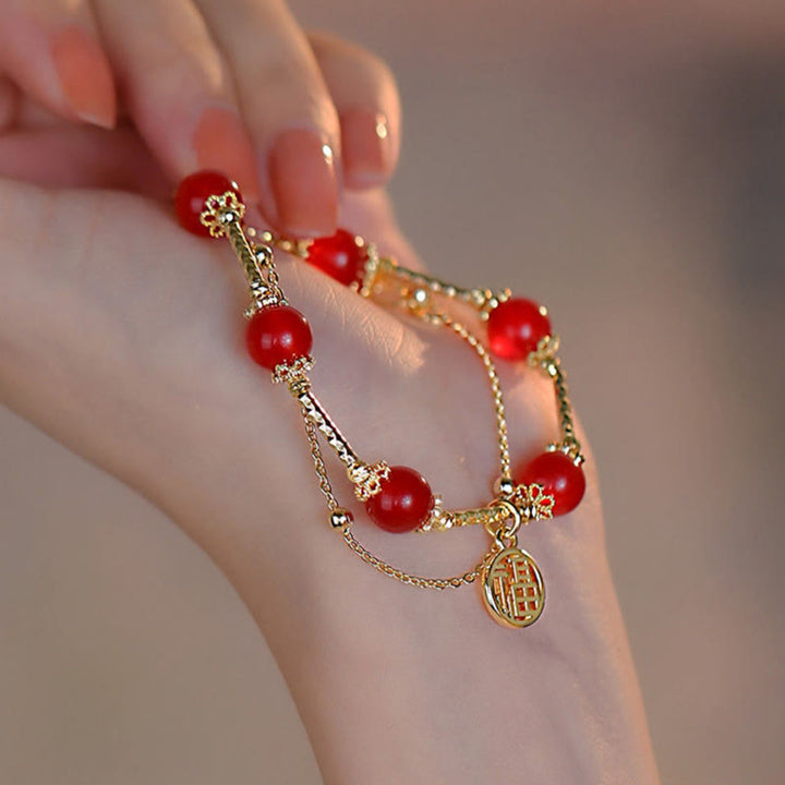 Pulsera de autoaceptación con dije de personaje Fu de ágata roja con Buddha Stones