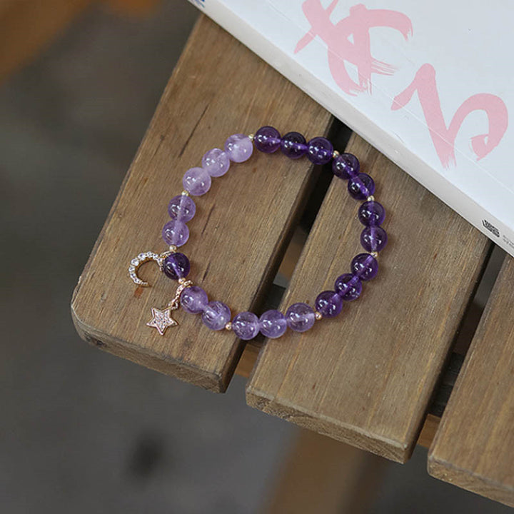 Pulsera curativa de estrella de luna de cristal de amatista