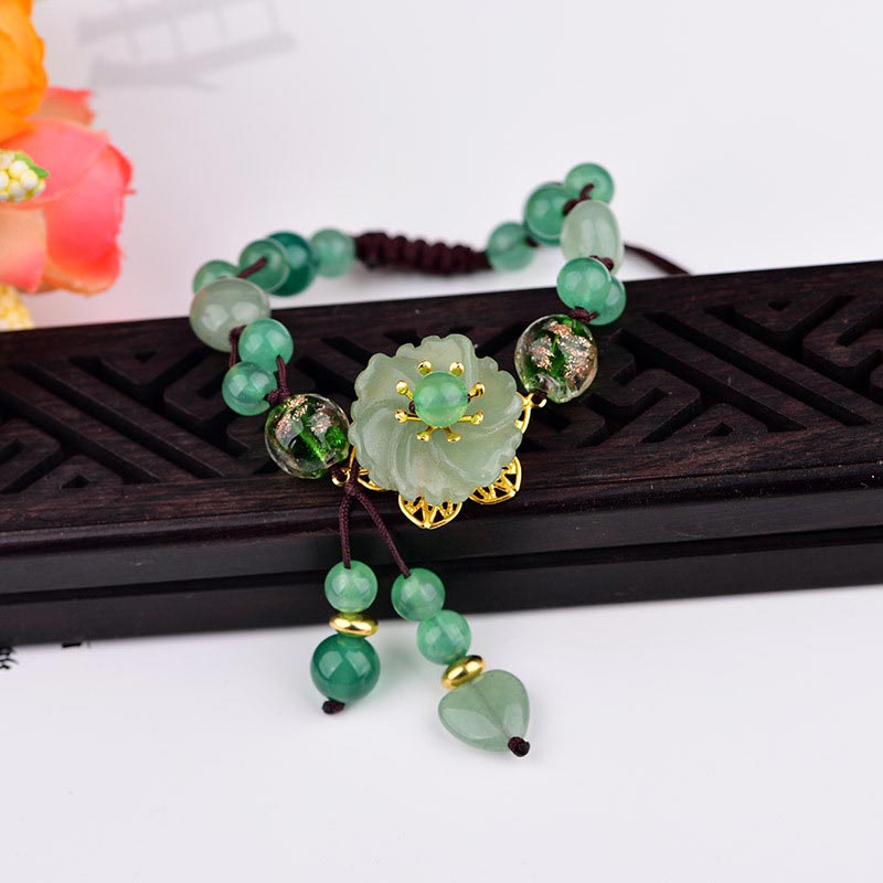 Pulsera de flores colgantes de la suerte de jade verde natural con Buddha Stones