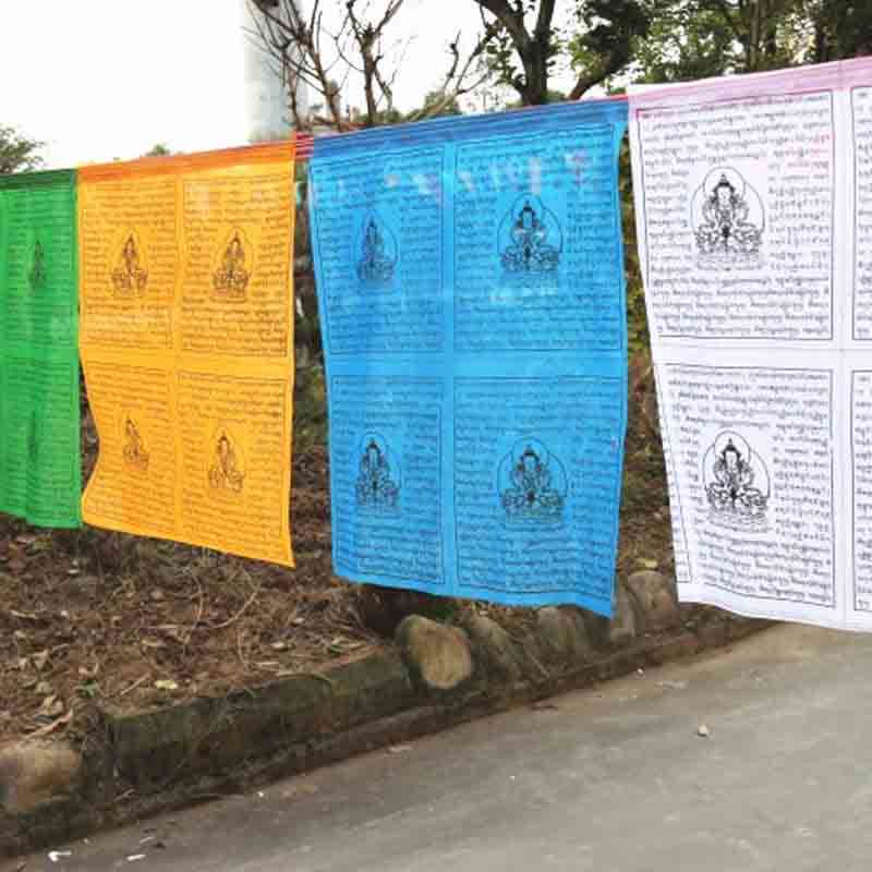 Bandera de oración tibetana de 5 colores, caballo de viento auspicioso al aire libre, 25 uds.