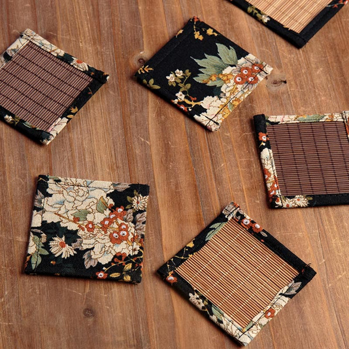 Tapete para taza de bambú con Buddha Stones , posavasos para taza de té, tapete para té de Kung Fu, Vintage, peonía, flor