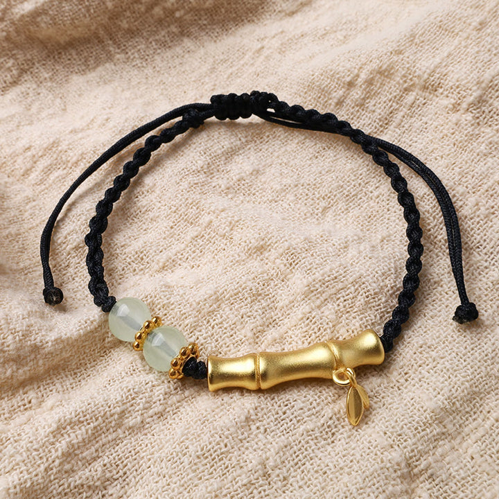 Pulsera trenzada de fuerza de la suerte con diseño de bambú de Buddha Stones