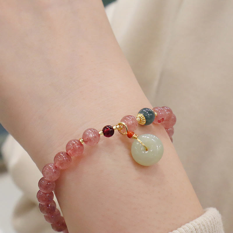 Pulsera curativa para monedero con hebilla de paz, Jade, cuarzo, fresa Natural, Buddha Stones