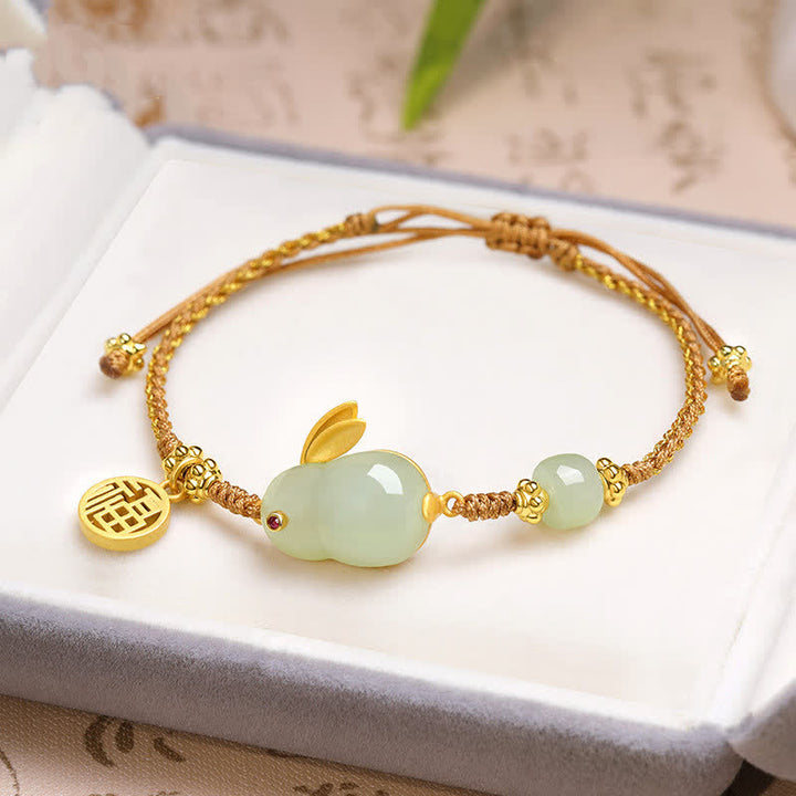 Buddha Stones Año del Conejo Hetian Jade Felicidad Bendición Riqueza Pulsera de Hilo