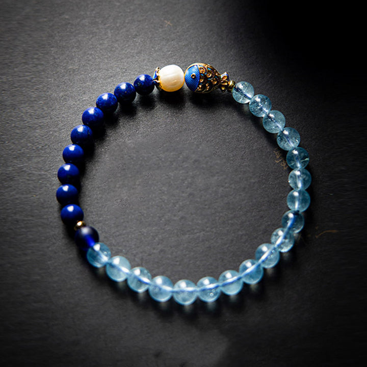 Pulsera curativa de peces de lazurita de aguamarina natural de Buddha Stones