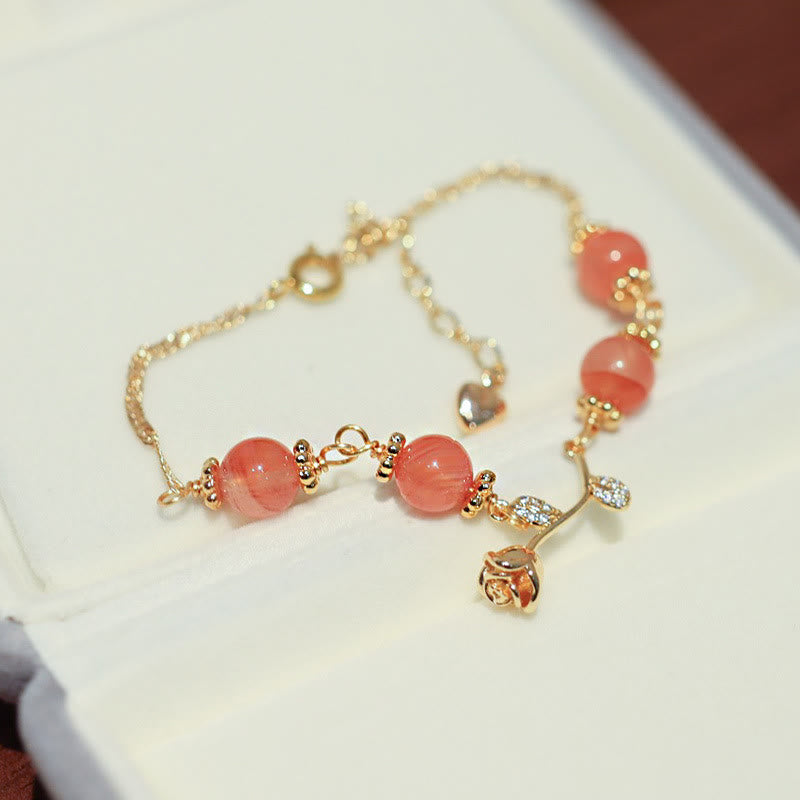 Pulsera de cadena tranquila con Buddha Stones, ágata roja natural, rosa, confianza