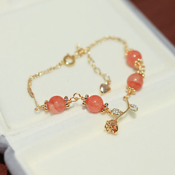 Pulsera de cadena tranquila con Buddha Stones, ágata roja natural, rosa, confianza