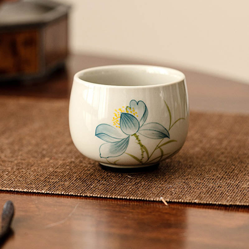 Taza de té de cerámica de flor de loto pintada a mano con Buddha Stones, taza de té de Kung Fu