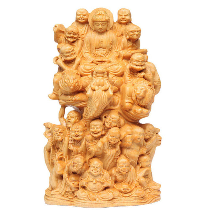 Buddha Stones hechas a mano Thuja Sutchuenensis madera dieciocho estatua de Arhats purifica la decoración