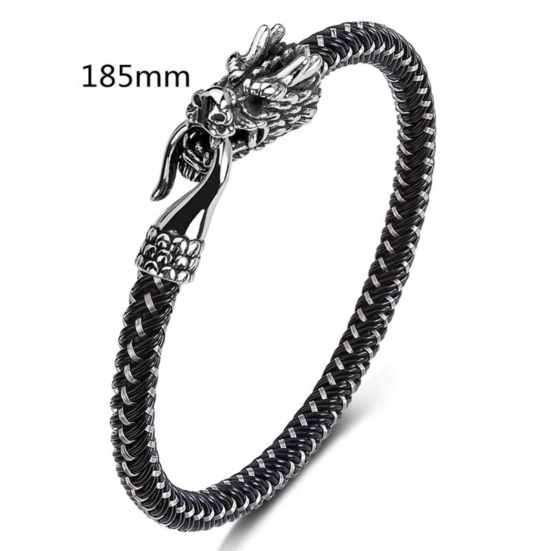 Pulsera de la suerte con protección de acero titanio y dragón de Buddha Stones - Blanco negro - 185mm - image 12