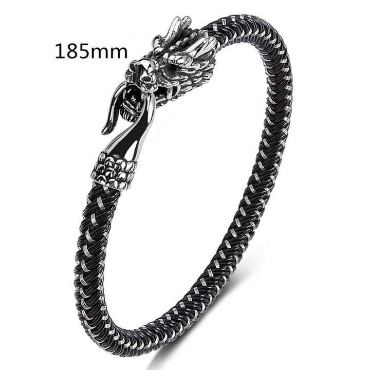 Pulsera de la suerte con protección de acero titanio y dragón de Buddha Stones - Blanco negro - 185mm - image 12
