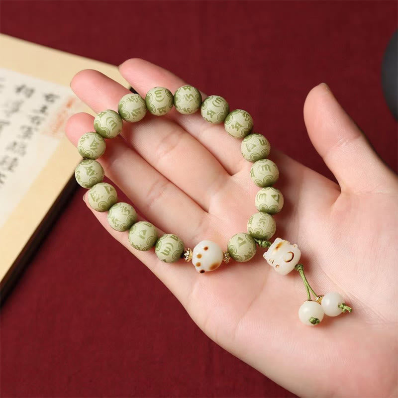 Pulsera de sabiduría grabada con Buddha Stones, semilla de Bodhi verde, pata de gato, Om Mani Padme Hum - image 7