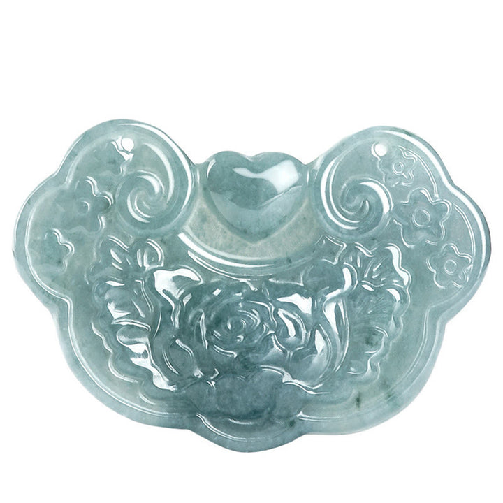 Buddha Stones Natural Jade Peonía Flor Candado de Buenos Deseos Prosperidad Collar Colgante