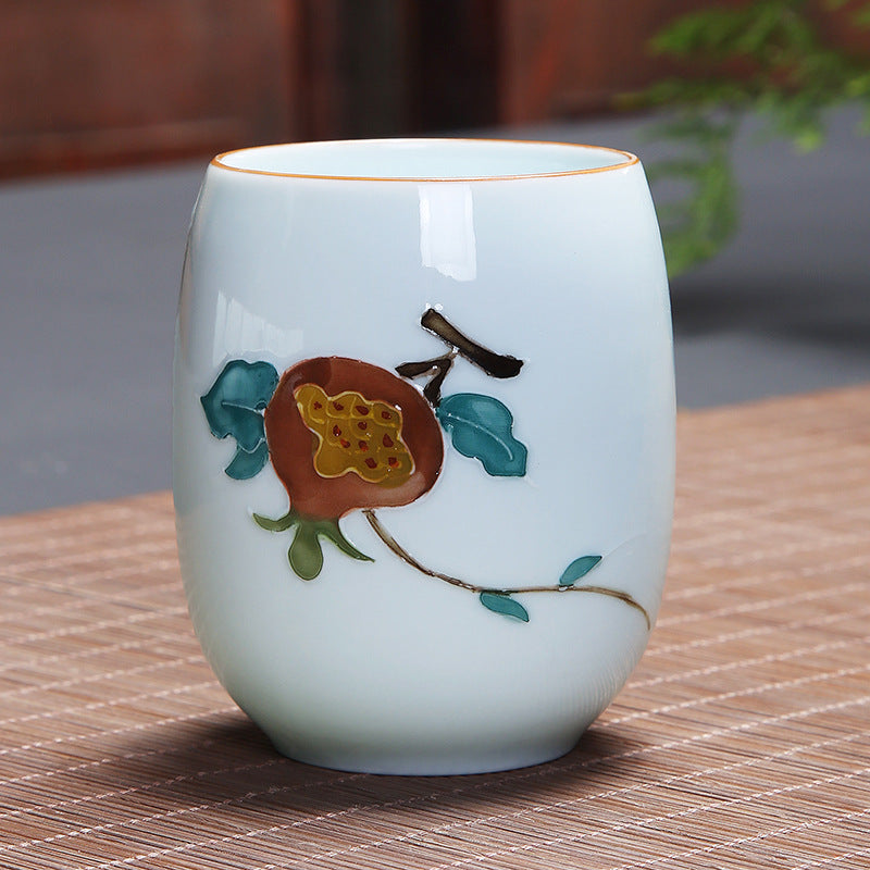 Taza de té de cerámica con Buddha Stones, pez Koi, paisaje de loto, diente de león, flor de peonía, taza de té de Kung Fu