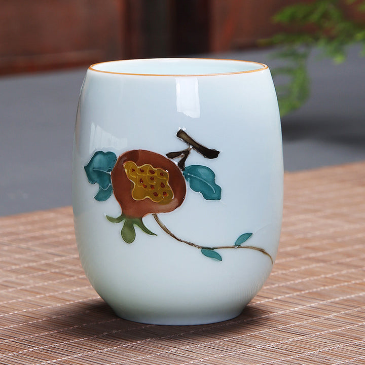 Taza de té de cerámica con Buddha Stones, pez Koi, paisaje de loto, diente de león, flor de peonía, taza de té de Kung Fu
