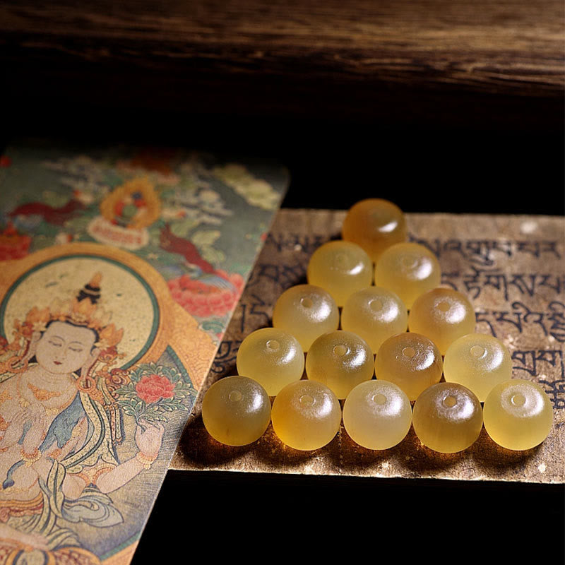 Pulsera auspiciosa hecha a mano con Buddha Stones, cuerno de oveja tibetano Om Mani Padme Hum