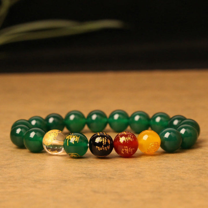 Buddha Stones Cinco Elementos Dios de la Riqueza Pulsera de Riqueza de Cristal de Ágata Varias