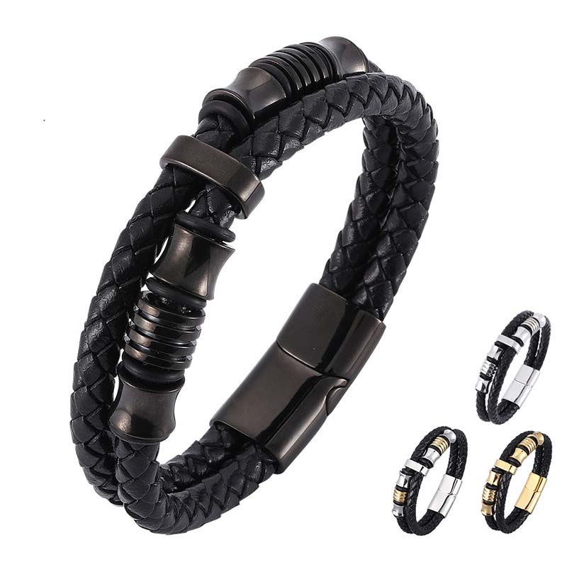 Pulsera Fortune con tejido de cuero en capas de Buddha Stones