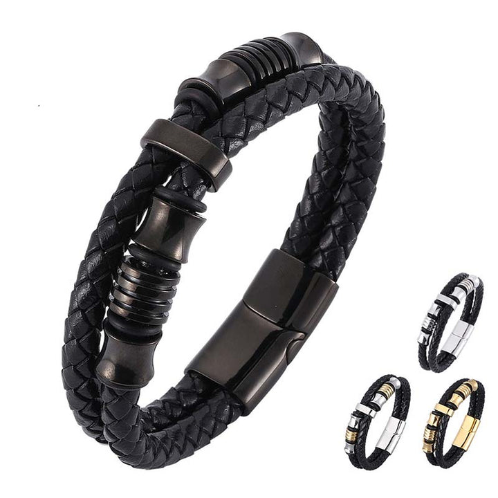 Pulsera Fortune con tejido de cuero en capas de Buddha Stones