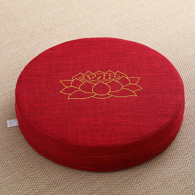 Cojín de asiento de meditación de lino y algodón con bordado de loto y Buddha Stones