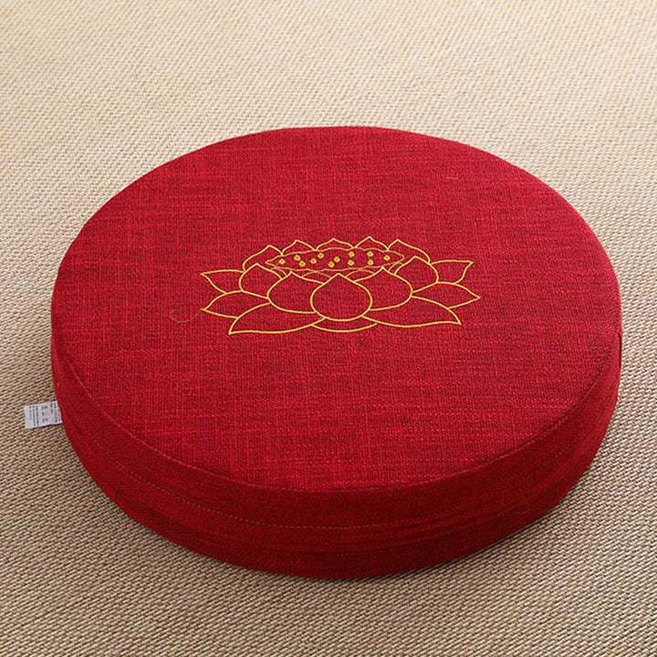 Cojín de asiento de meditación de lino y algodón con bordado de loto y Buddha Stones