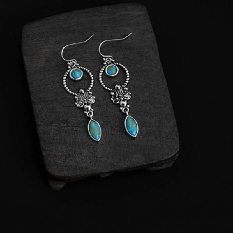 Pendientes colgantes de plata de ley 925 con diseño de gota de agua turquesa vintage
