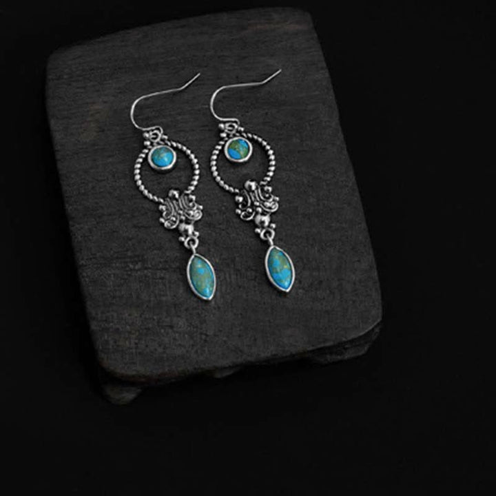 Pendientes colgantes de plata de ley 925 con diseño de gota de agua turquesa vintage