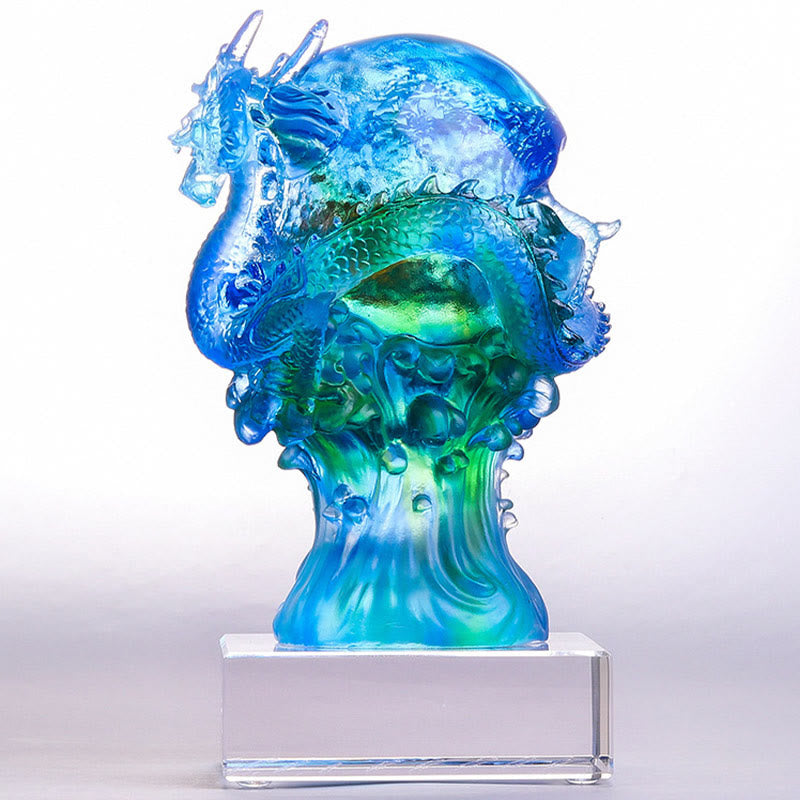 Buddha Stones hechas a mano, dragón azul Liuli, pieza de arte con cristal, protección del éxito, decoración para el hogar y la Oficina - image 3