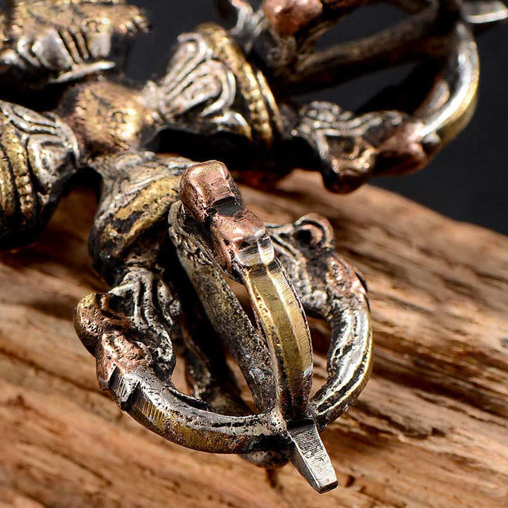 Tibetano hecho a mano 5 puntas doble Dorje cobre hierro Thunderbolt fuerza Vajra