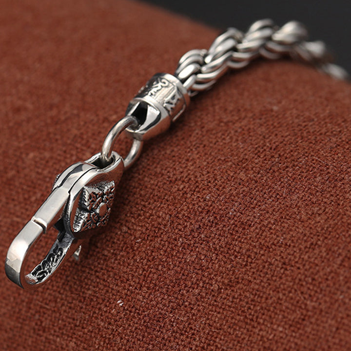 Pulsera de plata de ley 925 con Buddha Stones , Om Mani Padme Hum tibetano, doble Dorje Vajra, diseño trenzado, paz y amor