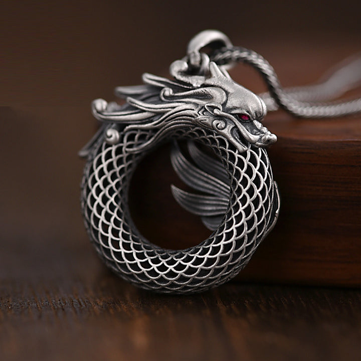 Buddha Stones de plata de ley 999, colgante de collar con éxito tallado con hebilla de la paz, año del dragón