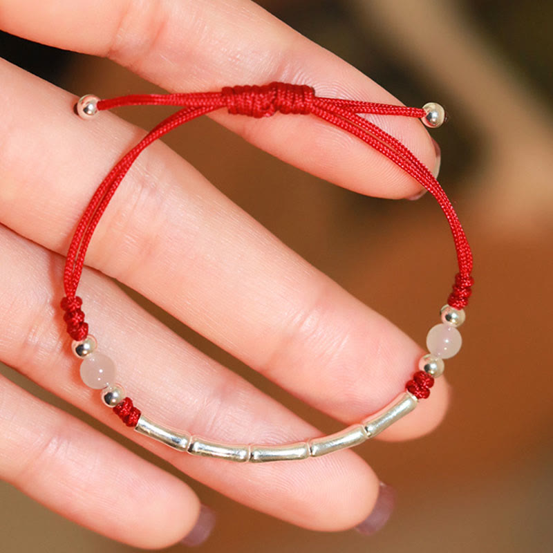 Pulsera trenzada de cuerda de protección de cuentas de ágata blanca de bambú de plata de ley 925 con Buddha Stones - image 3