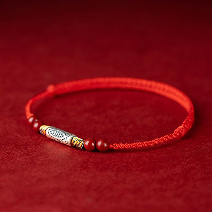 Pulsera tobillera trenzada hecha a mano con cuentas de cinabrio y pez Koi de plata de ley 925 con Buddha Stones - image 3