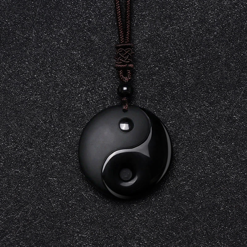 Buddha Stones, obsidiana negra, taoísmo, cinco montañas sagradas, Mantra de nueve caracteres tallado, purificación, colgante de collar Yin Yang - image 4